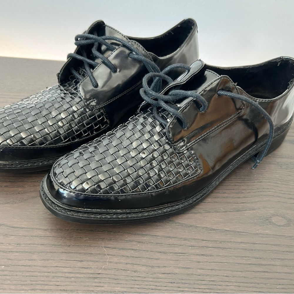 Zara Glossy Black Woven Derbys